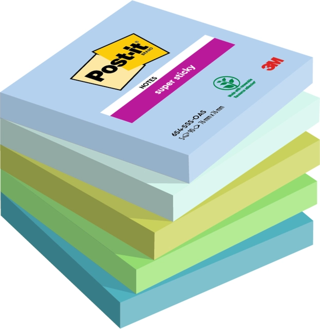 Een Memoblok Post-it 654 Super Sticky 76x76mm Oasis 5 stuks koop je bij Hoekmankantoorartikelen.nl