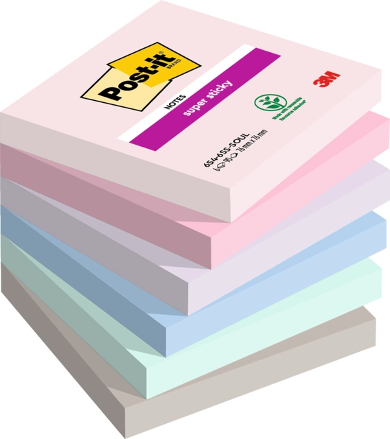 Een Memoblok Post-it 654 Super Sticky 76x76mm Soulful 6 stuks koop je bij Hoekmankantoorartikelen.nl