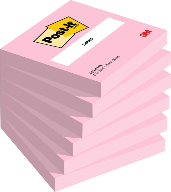 Een Memoblok Post-it 654 76x76mm roze 6 stuks koop je bij Hoekmankantoorartikelen.nl