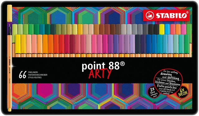 Een Fineliner STABILO point 88/66 Arty fijn assorti blik à 66 stuks koop je bij VHK Kantoorartikelen