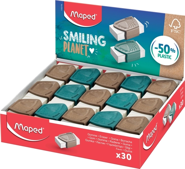 Een Gum Maped Smiling Planet display à 30 stuks koop je bij VHK Kantoorartikelen