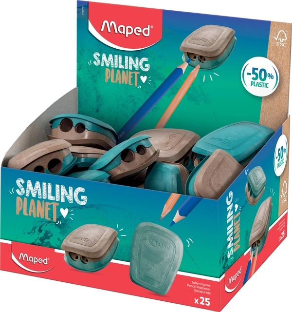 Een Puntenslijper Maped Smiling Planet 2-gaats display à 25 stuks koop je bij VHK Kantoorartikelen