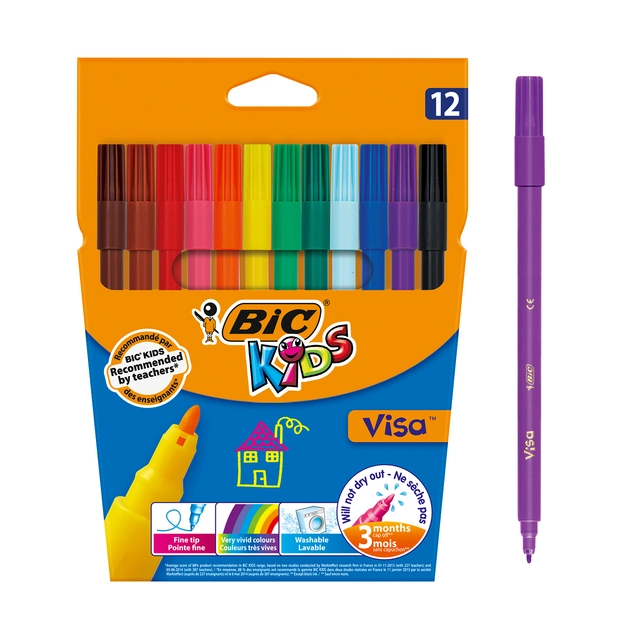 Een Kleurstiften BicKids Visa fijn assorti etui à 12 stuks koop je bij Hoekmankantoorartikelen.nl