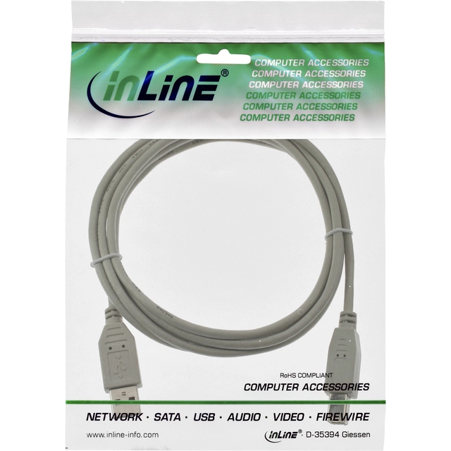 Een Kabel InLine USB-A USB-B 2.0 M 1.8 meter beige koop je bij VHK Kantoorartikelen