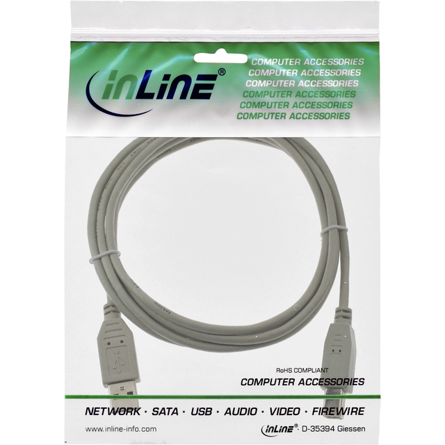 Een Kabel InLine USB-A USB-B 2.0 M 3 meter beige koop je bij VHK Kantoorartikelen