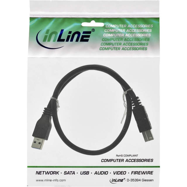 Een Kabel Inline USB-A USB-B 3.0 M 0.5 meter zwart koop je bij VHK Kantoorartikelen