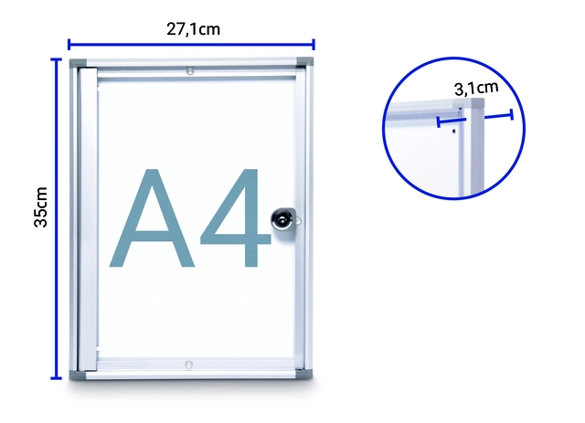 Een Binnenvitrine wand MAULextraslim whiteboard 1xA4 met slot koop je bij VHK Kantoorartikelen