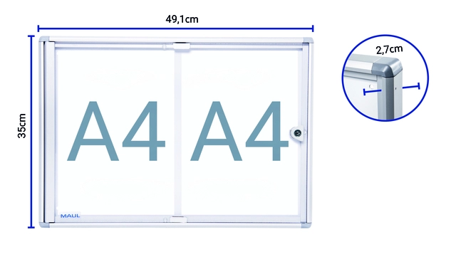 Een Binnenvitrine wand MAULextraslim whiteboard 2xA4 met slot koop je bij VHK Kantoorartikelen