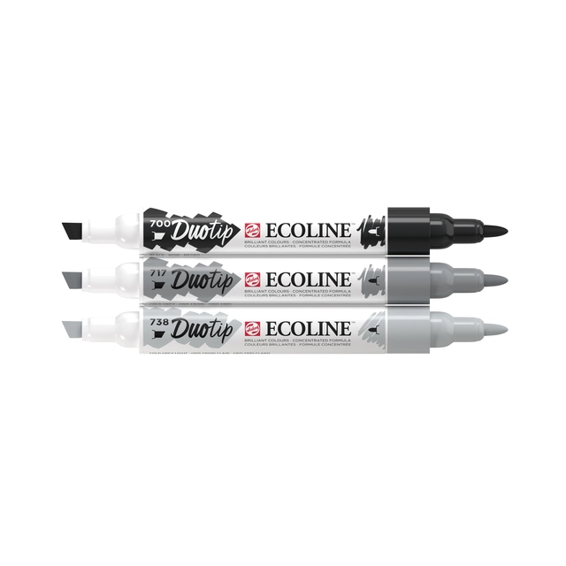 Een Duotip marker Ecoline zwart & grijs set 3 kleuren koop je bij VHK Kantoorartikelen