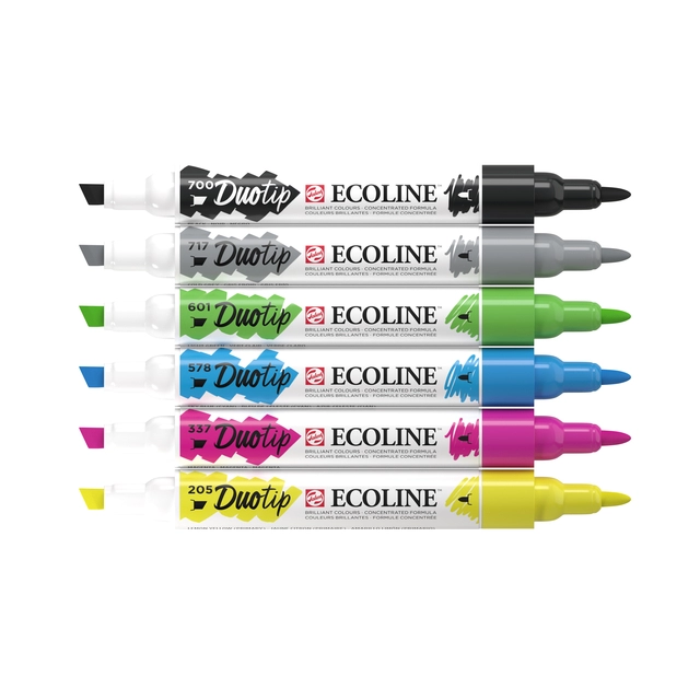 Een Duotip marker Ecoline basis set 6 kleuren koop je bij VHK Kantoorartikelen