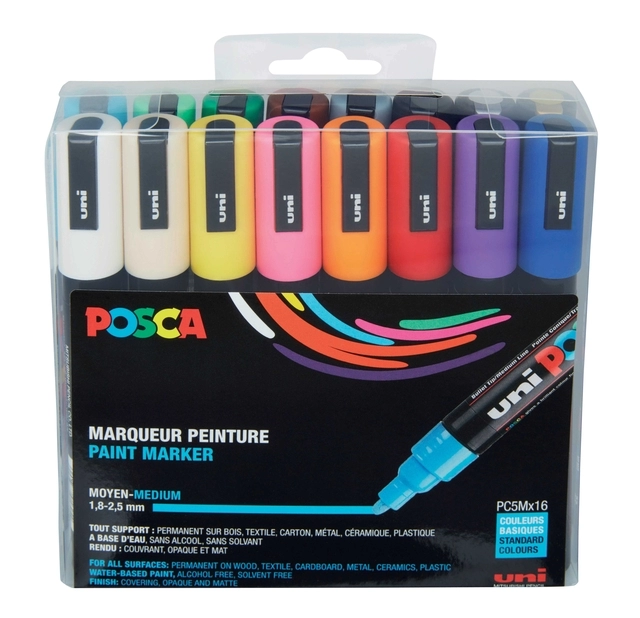 Een Verfstift Posca PC5M medium assorti set à 16 stuks koop je bij VHK Kantoorartikelen