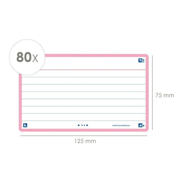 Een Flashcard Oxford 2.0 75x125mm 80 vel 250gr lijn roze koop je bij Hoekmankantoorartikelen.nl