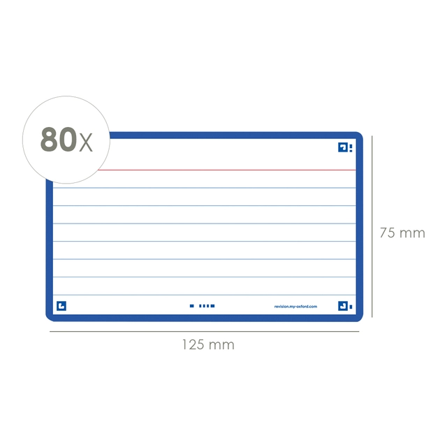 Een Flashcard Oxford 2.0 75x125mm 80 vel 250gr lijn blauw koop je bij Hoekmankantoorartikelen.nl