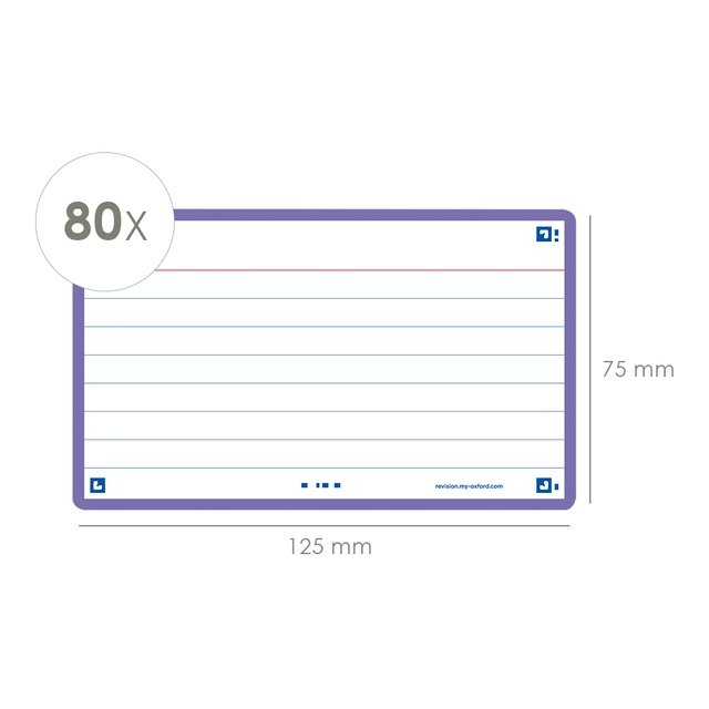 Een Flashcard Oxford 2.0 75x125mm 80 vel 250gr lijn paars koop je bij Hoekmankantoorartikelen.nl