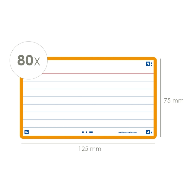 Een Flashcard Oxford 2.0 75x125mm 80 vel 250gr lijn oranje koop je bij Hoekmankantoorartikelen.nl