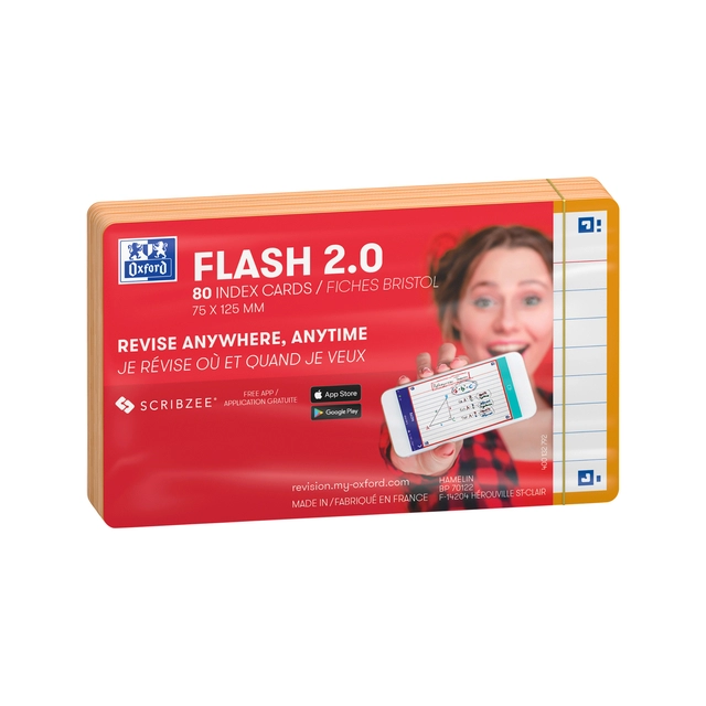 Een Flashcard Oxford 2.0 75x125mm 80 vel 250gr lijn oranje koop je bij Hoekmankantoorartikelen.nl