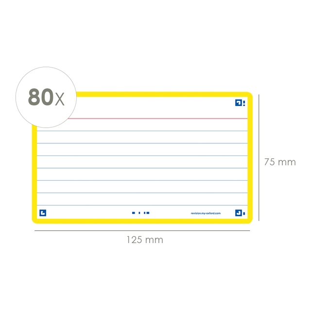 Een Flashcard Oxford 2.0 75x125mm 80 vel 250gr lijn geel koop je bij Hoekmankantoorartikelen.nl