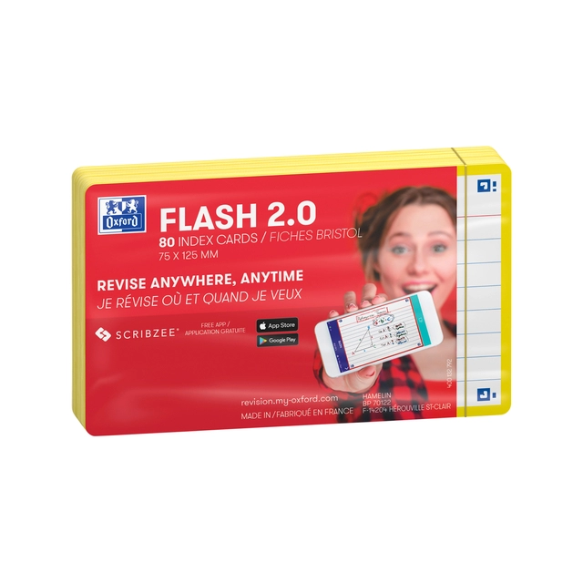 Een Flashcard Oxford 2.0 75x125mm 80 vel 250gr lijn geel koop je bij Hoekmankantoorartikelen.nl