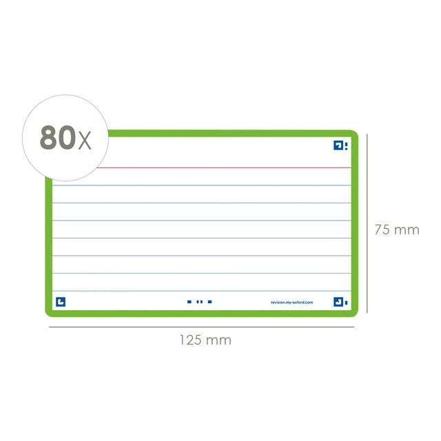 Een Flashcard Oxford 2.0 75x125mm 80 vel 250gr lijn groen koop je bij Hoekmankantoorartikelen.nl