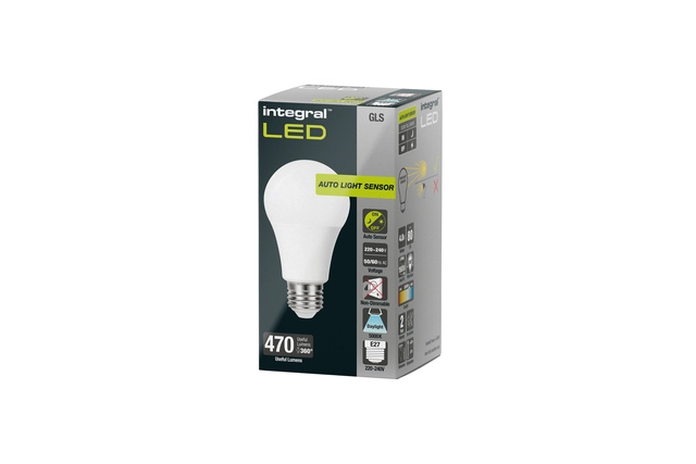 Een Ledlamp Integral E27 5000K koel wit 4.8W 470lumen dag/nacht sensor koop je bij VHK Kantoorartikelen