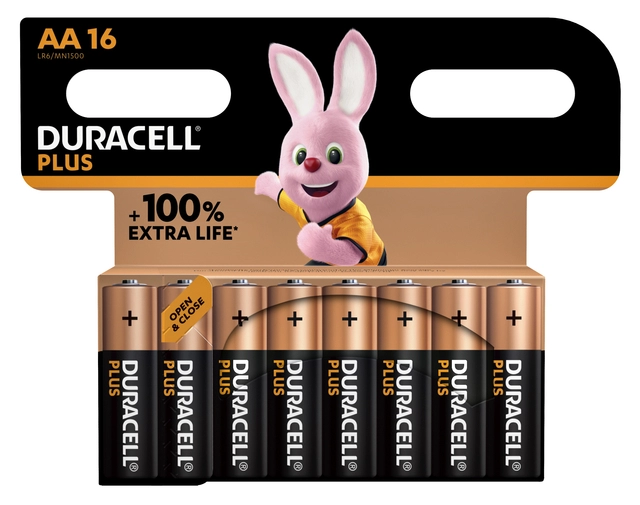 Een Batterij Duracell Plus 16xAA koop je bij VHK Kantoorartikelen