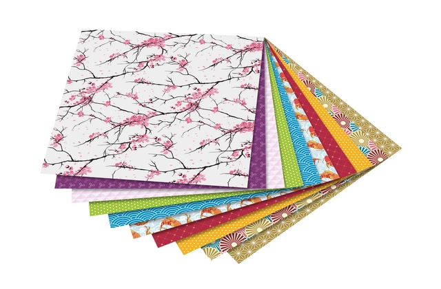 Een Vouwblaadjes Folia 80gr 15x15cm 50 vel 2-zijdig Japan 10 designs assorti kleuren koop je bij VHK Kantoorartikelen