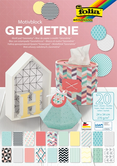 Een Papierblok Folia Geometrie 24x34cm 270gr 20 vel assorti koop je bij VHK Kantoorartikelen