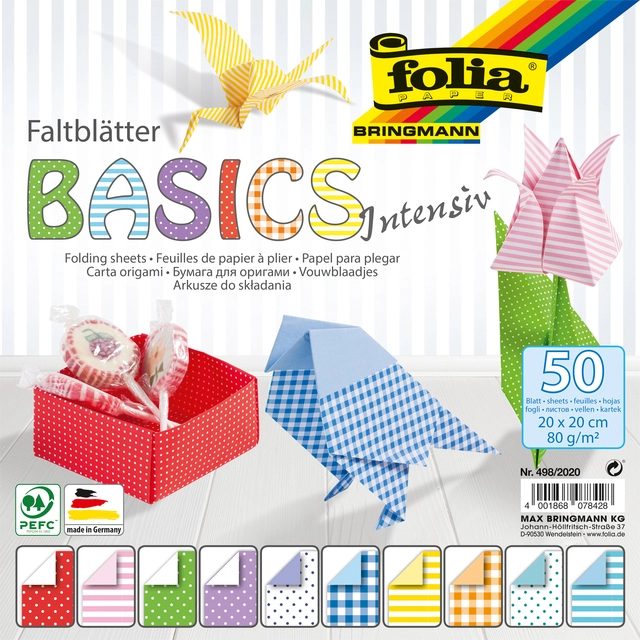 Een Vouwblaadjes Folia 80gr 20x20cm 50 vel 2-zijdig 10 basics designs koop je bij VHK Kantoorartikelen