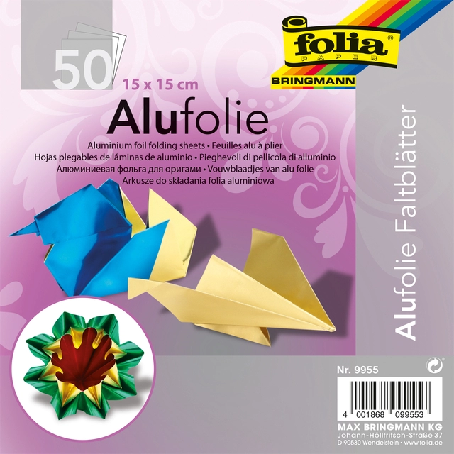 Een Vouwblaadjes Folia 15x15cm 50 vel alufolie assorti kleuren koop je bij VHK Kantoorartikelen