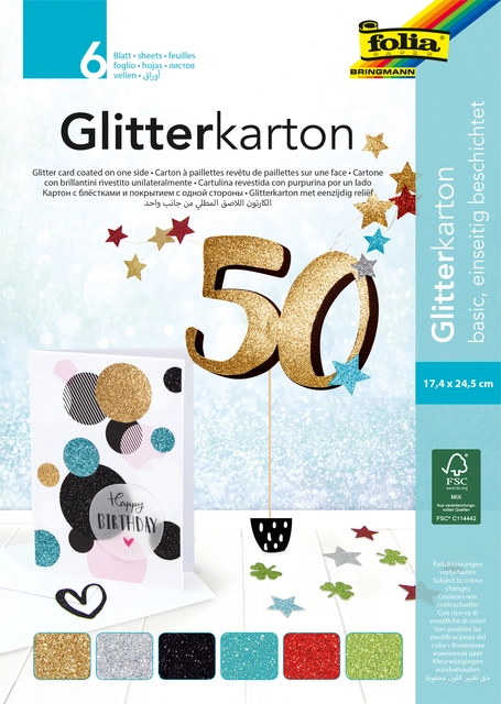 Een Glitterkarton Folia 174x245mm 6 vel basis assorti koop je bij Hoekmankantoorartikelen.nl