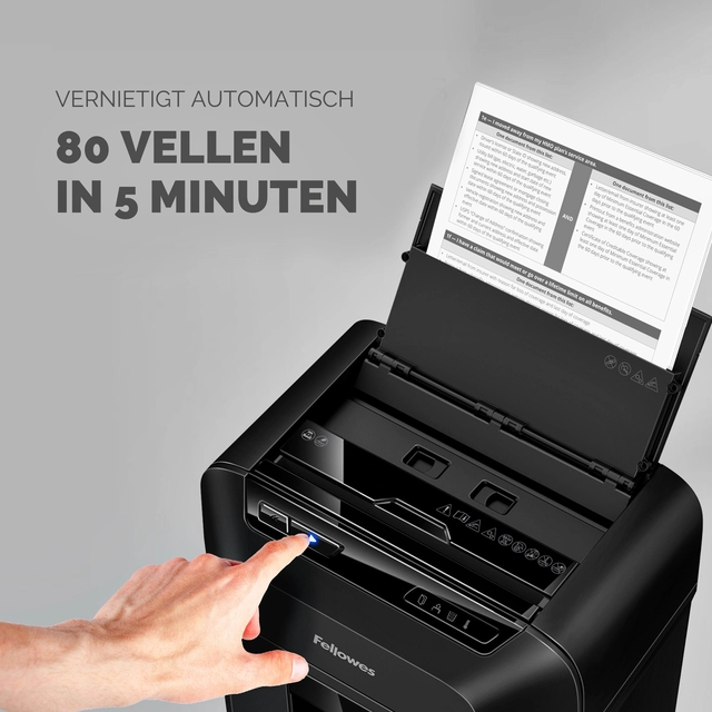 Een Papiervernietiger Fellowes Automax 80M snippers 4x12mm koop je bij VHK Kantoorartikelen