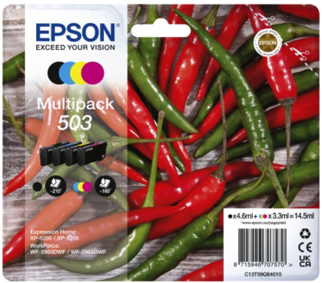 Een Inktcartridge Epson 503 T09Q64 zwart + 3 kleuren koop je bij VHK Kantoorartikelen