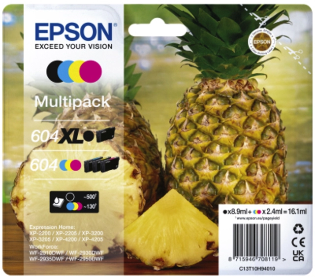 Een Inktcartridge Epson 604XL/604 T10H94 zwart + 3 kleuren koop je bij VHK Kantoorartikelen