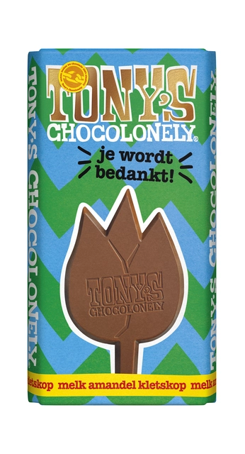 Een Chocolade Tony's Chocolonely je wordt bedankt reep 180gr koop je bij VHK Kantoorartikelen