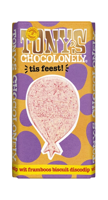 Een Chocolade Tony's Chocolonely tis feest reep 180gr koop je bij VHK Kantoorartikelen