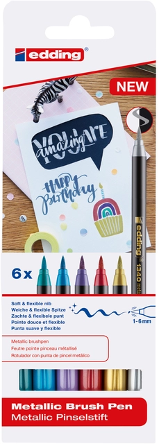 Een Brushpen edding 1340 metallic assorti set à 6 stuks koop je bij VHK Kantoorartikelen