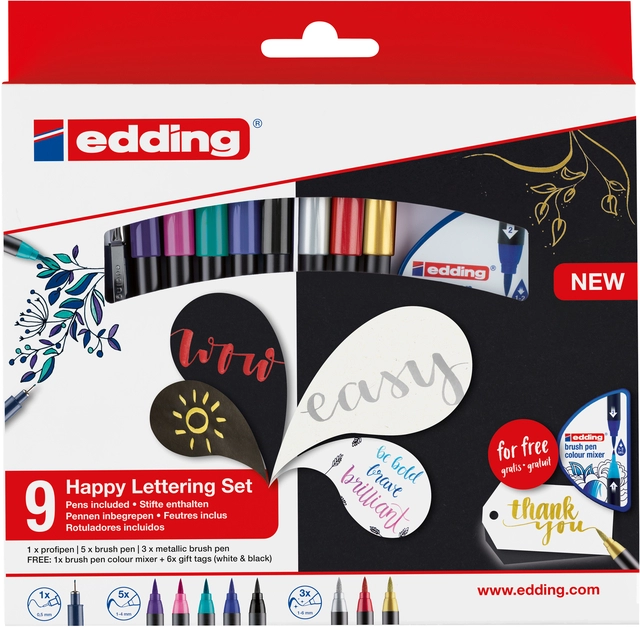 Een Brushpen edding 1340 Happy L ettering assorti set à 9 stuks koop je bij VHK Kantoorartikelen