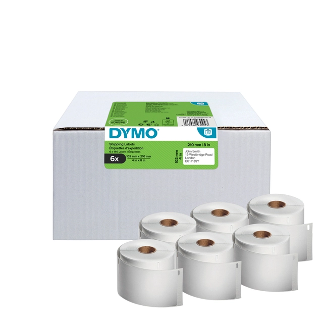 Een Etiket Dymo LabelWriter 5XL verzendlabel 102x210mm 6 rollen á 140 stuks wit koop je bij VHK Kantoorartikelen