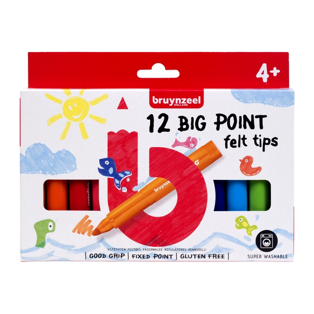 Een Viltstift Bruynzeel Kids big point blister à 12 kleuren koop je bij Hoekmankantoorartikelen.nl