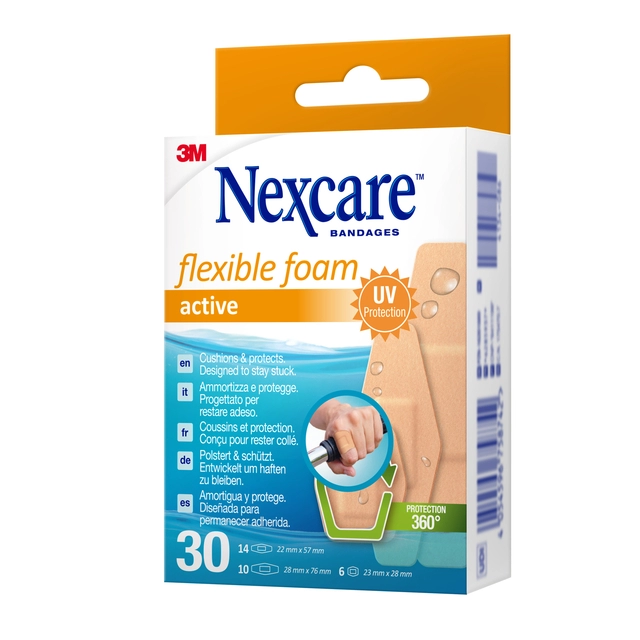 Een Wondpleister Nexcare active flexible foam waterbestendig 30 stuks assorti koop je bij VHK Kantoorartikelen