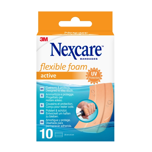 Een Wondpleister Nexcare active flexible foam waterbestendig 6x10cm 10 stuks koop je bij VHK Kantoorartikelen