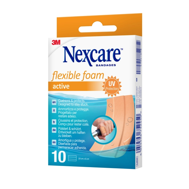 Een Wondpleister Nexcare active flexible foam waterbestendig 6x10cm 10 stuks koop je bij VHK Kantoorartikelen