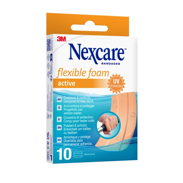 Een Wondpleister Nexcare active flexible foam waterbestendig 6x10cm 10 stuks koop je bij VHK Kantoorartikelen