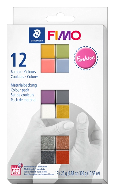 Een Klei Fimo soft colour pak à 12 mode kleuren koop je bij VHK Kantoorartikelen