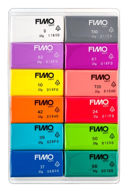 Een Klei Fimo soft colour pak à 12 briljante kleuren koop je bij VHK Kantoorartikelen