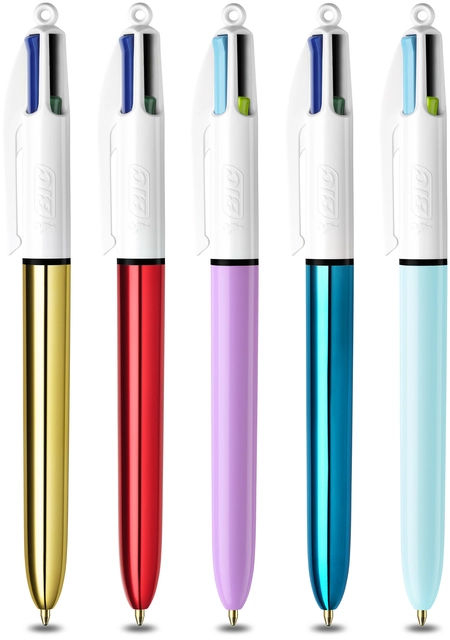 Een Balpen Bic 4kleuren My Bic medium assorti blik à 5 stuks koop je bij VHK Kantoorartikelen