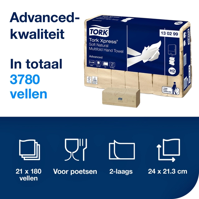 Een Handdoek Tork Xpress Soft Multifold Advanced H2 213x240mm 180 vel Natural 130299 koop je bij Hoekmankantoorartikelen.nl