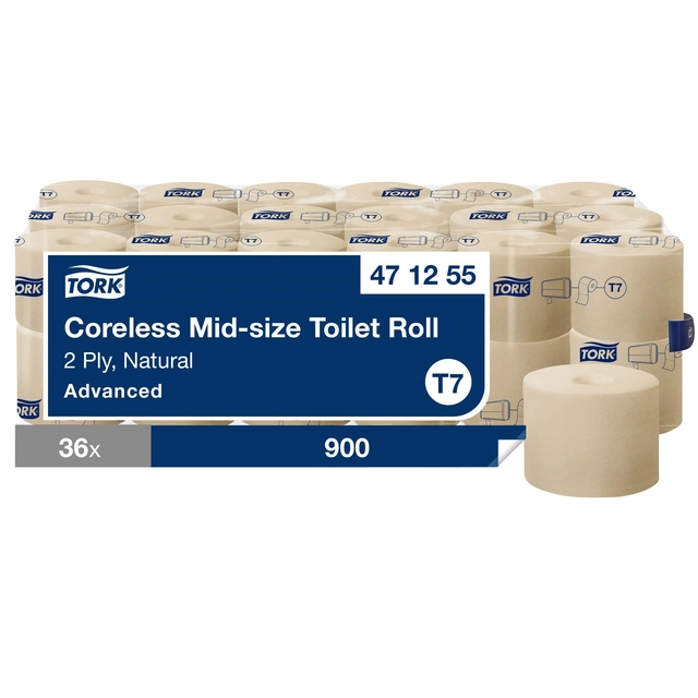 Een Toiletpapier Tork T7 hulsloos Natural Advanced midsize 2-laags 900vel 472155 koop je bij VHK Kantoorartikelen