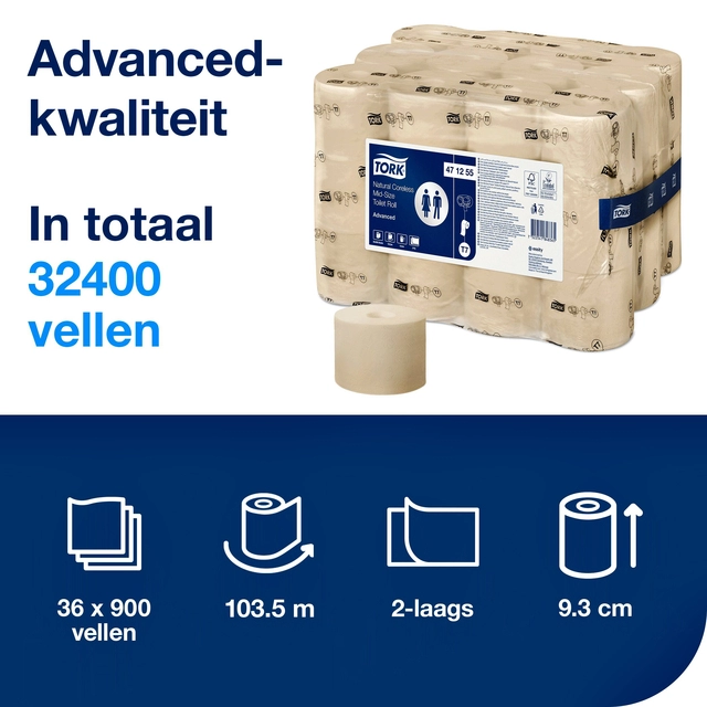 Een Toiletpapier Tork T7 hulsloos Natural Advanced midsize 2-laags 900vel 472155 koop je bij VHK Kantoorartikelen