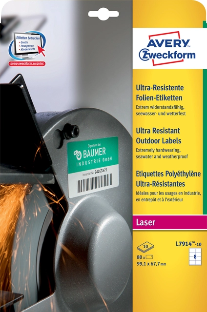 Een Etiket Avery Zweckform L7914-10 99.1x67.7mm polyester wit 80stuks koop je bij VHK Kantoorartikelen